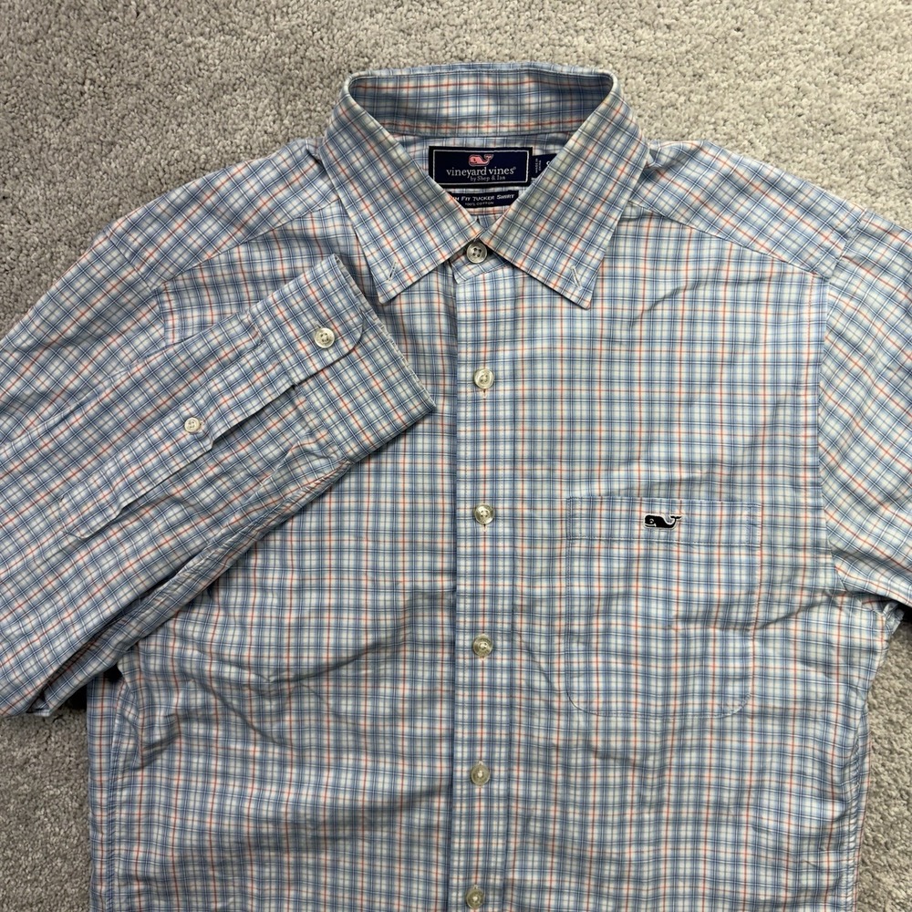 Vineyard Vines Tucker Shirt Mens Small Blue Plaid Slim Fit Long Sleeve